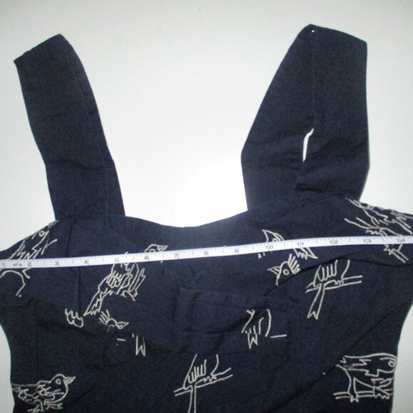 Eshakti Navy Blue Flattering Fun Dress w/ Embroidered White Birds, Size Small S - Picture 10 of 10